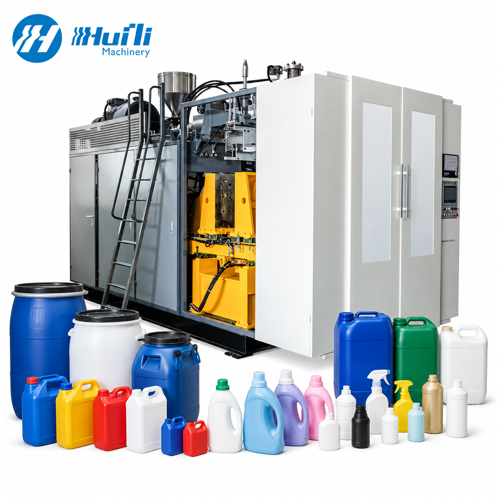 Máquina automática de moldeo por extrusión y soplado para fabricación de botellas de HDPE y bidón de PP